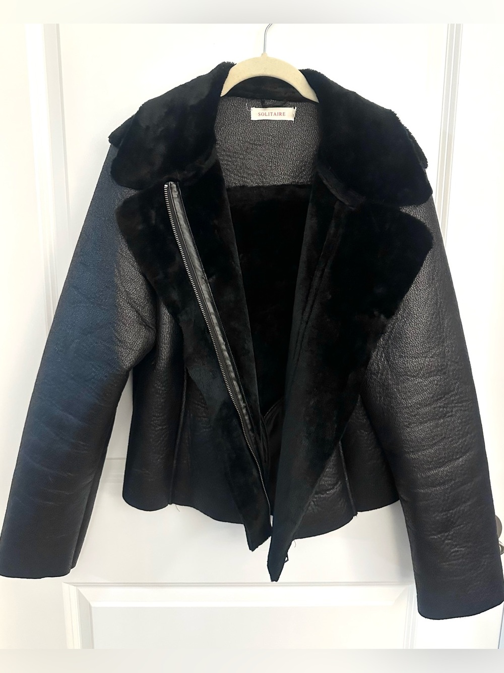 Solitaire Faux Leather Aviator Jacket Large